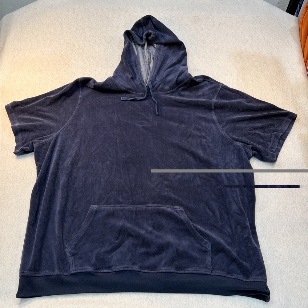 KING SIZE MEN'S SHORT SLEEVE HOODED SWEATSHIRT, SIZE 4XB  BIG, Velour/navy Blue